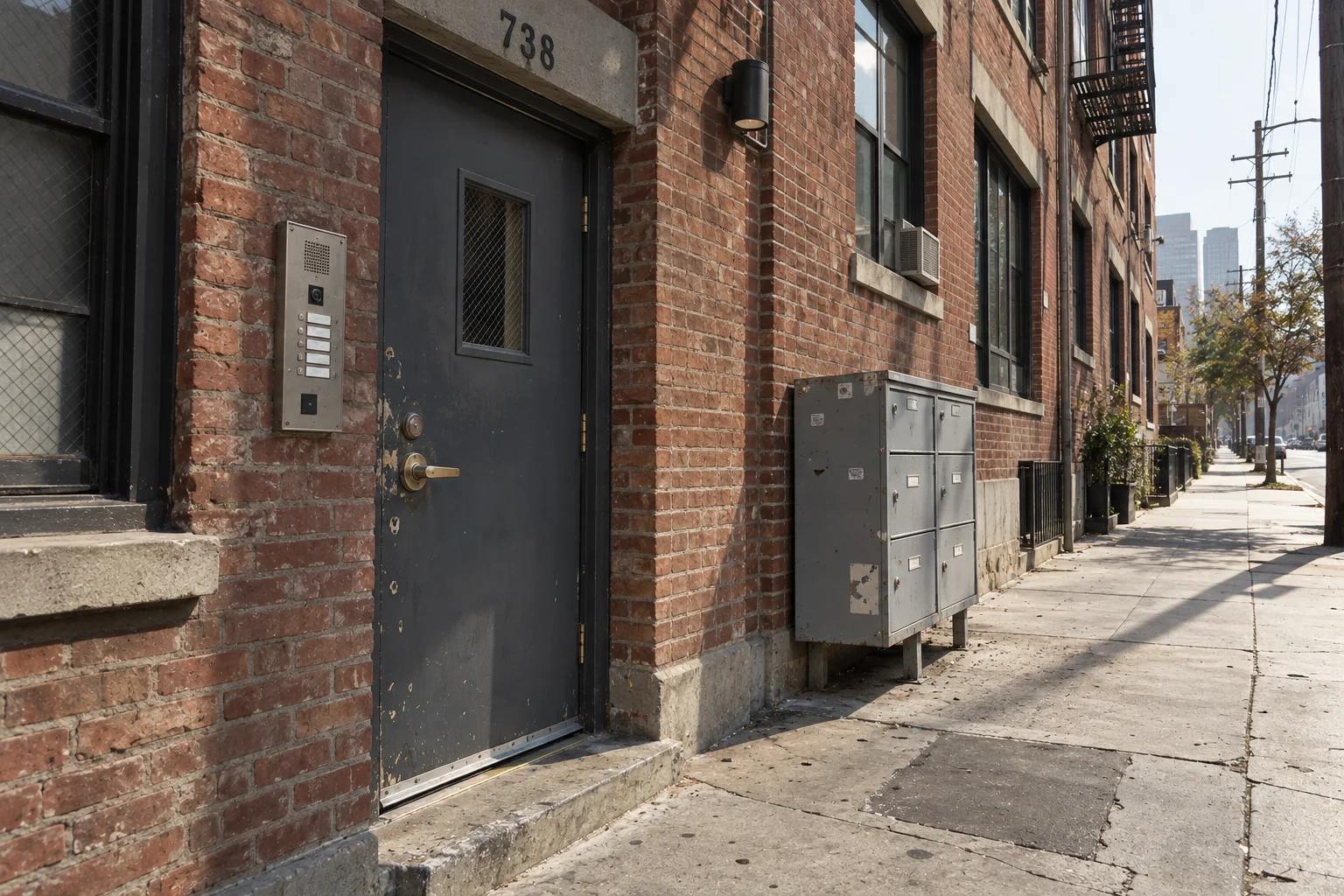 Locksmith downtown Los Angeles service for an older brick apartment building entrance
