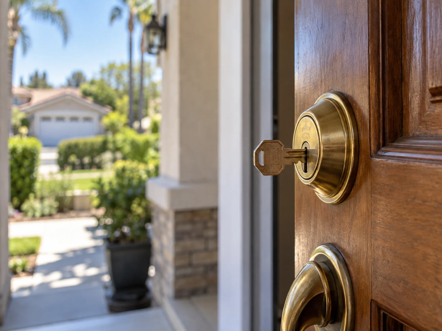 key duplication service Burbank, house key in a front door deadbolt lock