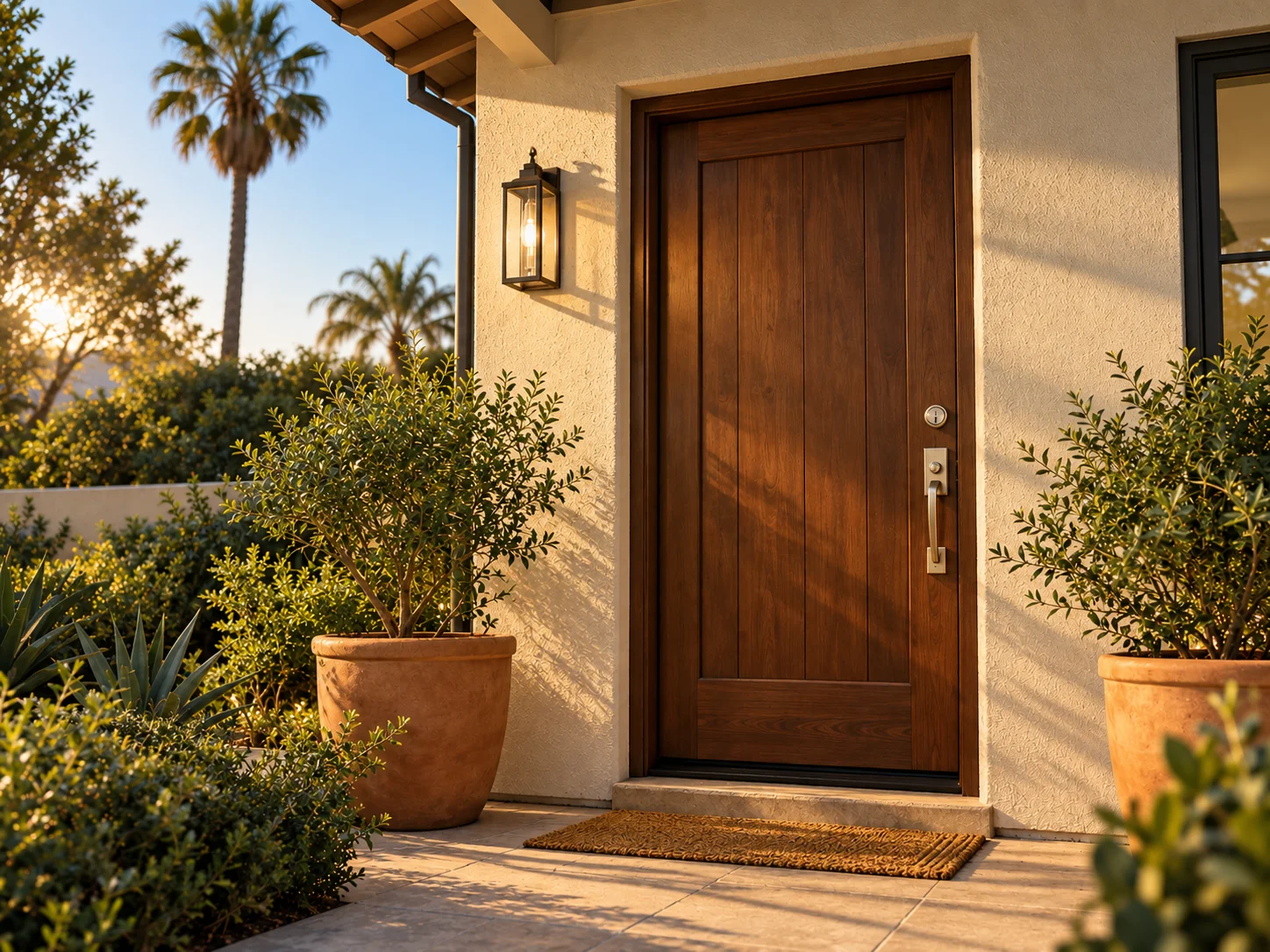 New deadbolt and house keys on a front door after lock repair and rekey service in El Monte